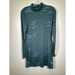 Title Nine Getaway Turtleneck Dress XS Long‎ Sleeve Green Blue Stripes Comfy